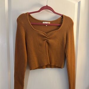 Women's Hazel Moon Brown Ribbed Long Sleeve Cropped  Sweater Top sz M